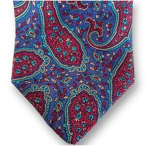 Vintage Yves Saint Laurent Silk Paisley Tie Blue Red Teal Classic Neckwear